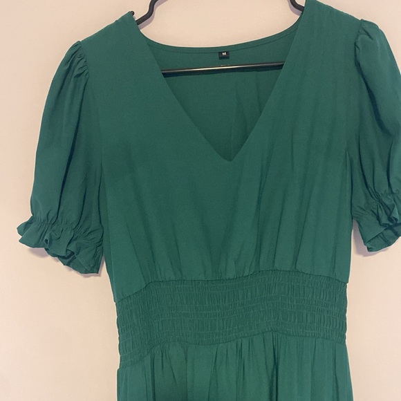 Newshows Women's 2023 Summer V Neck Midi Dresses Casual Puff Green - Picture 3 of 12